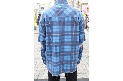 ダメージ加工チェックネルシャツのメンズ