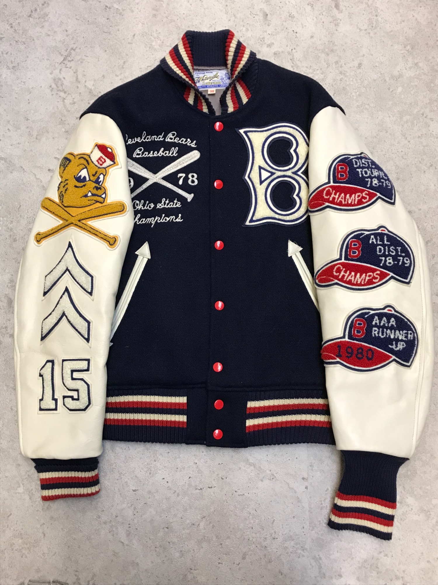 Champion スタジャン 200着限定 刺繍ワッペン 牛革 フルデコ L Champion スタジャン 200着限定 刺繍ワッペン 牛革 フルデコ L