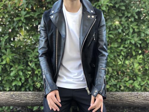 ハラコ切替ダブルライダースジャケットのメンズ レザー コラボ Wネーム