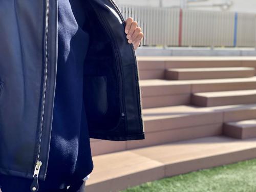 スタンドカラーシングルライダースジャケットのメンズ レザー