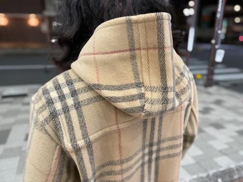 バーバリーチェックロングダッフルコートのレディース