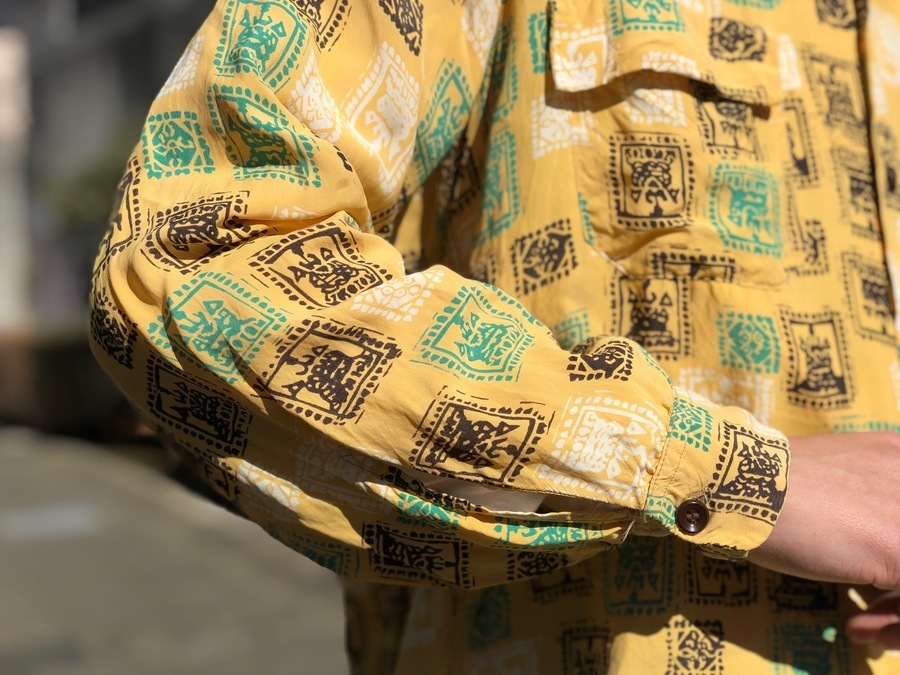 50s TOWNCRAFT Rayon Open Collar L/S Shirt 黒 L タウン