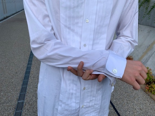 プリーツバンドカラーシャツのメンズ