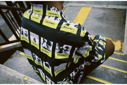 デザインブロックシャツのメンズ