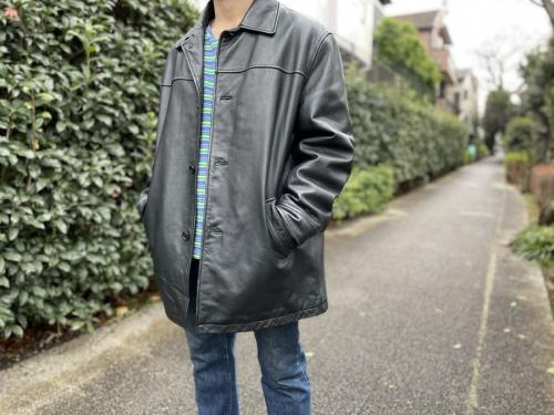 常田着 GAP ギャップ レザーコート カーコート OLD GAP Mサイズ 黒-