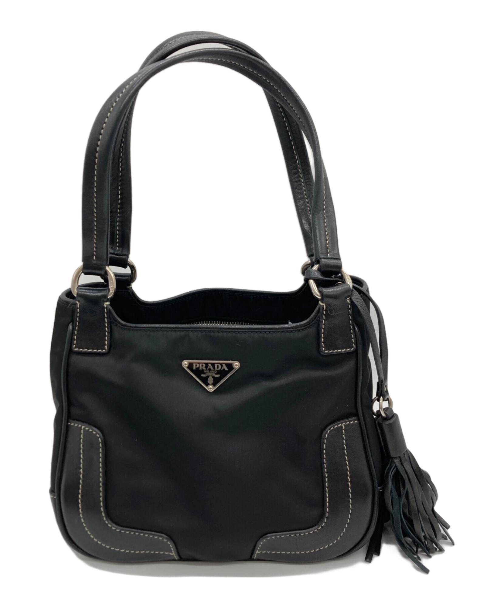 PRADA / プラダ】レザーナイロンコンビスタッズタッセルハンドバッグ