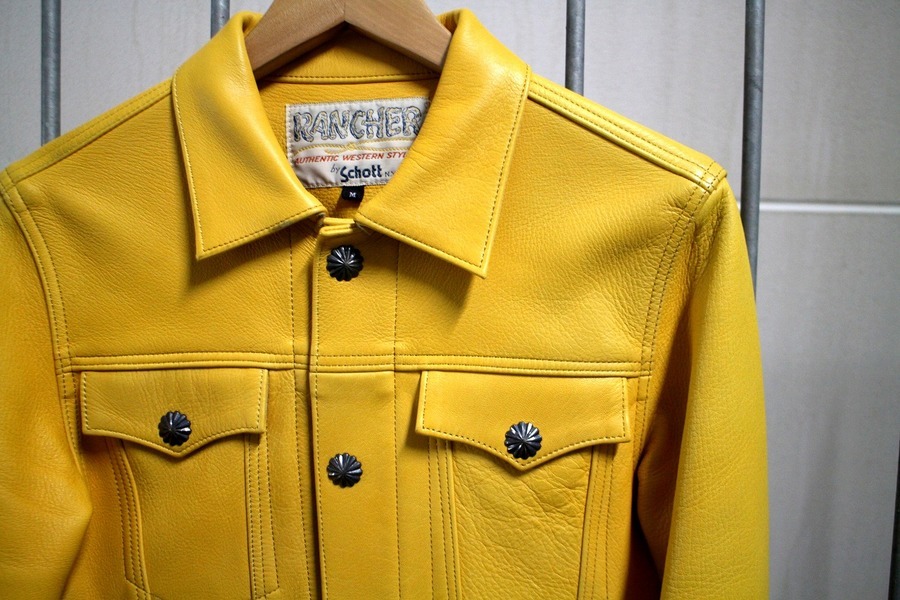 【日本製】Schott x AYUITE レザージャケット S イエロー 鹿革 日本製】Schott x AYUITE レザージャケット S イエロー 鹿革