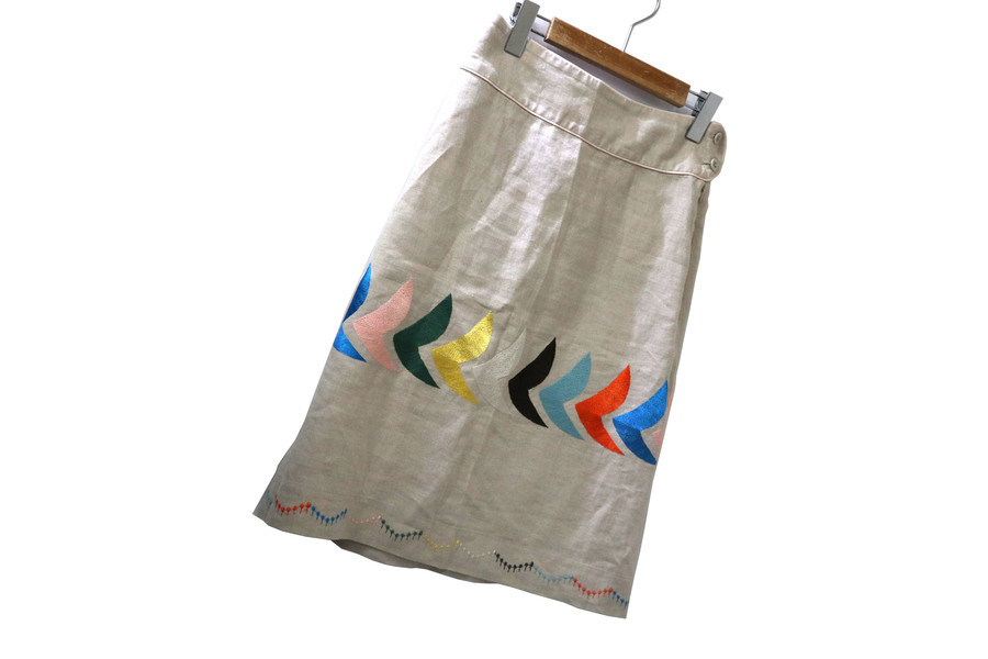 ミナペルホネン　bird bird　スカート　麻100% 古着】ミナペルホネン / mina perhonen バード / bird プリーツスカート