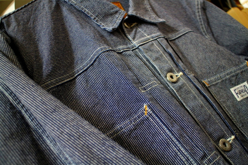 ピンヒッコリーワークジャケットのメンズ