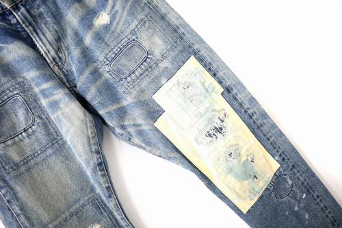 リペア加工デニムパンツのメンズ