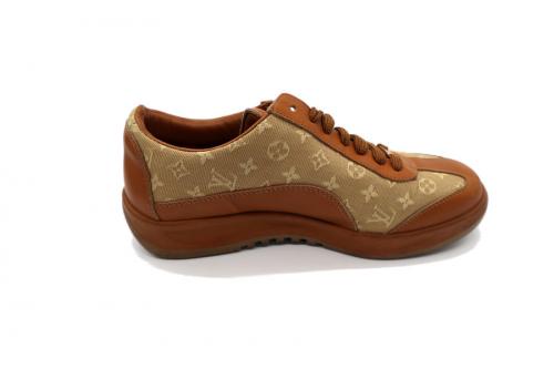 レザー切替モノグラムキャンバススニーカーのレディース