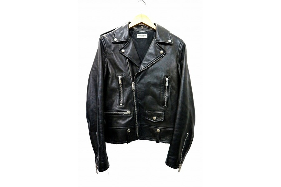 SAINT LAURENT ブラック レザー シングルライダース 44