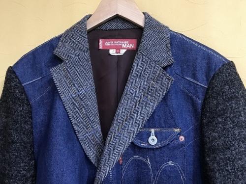 綿セルヴィッチデニム×ウールナイロンツイードの切替デニムジャケット