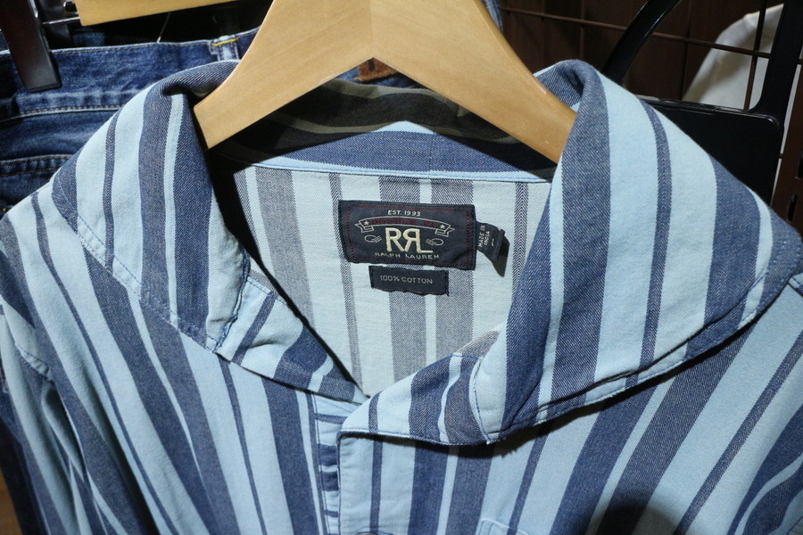 RRL ダブルアールエル ストライプ ドレス シャツ 長袖 ブルー XL