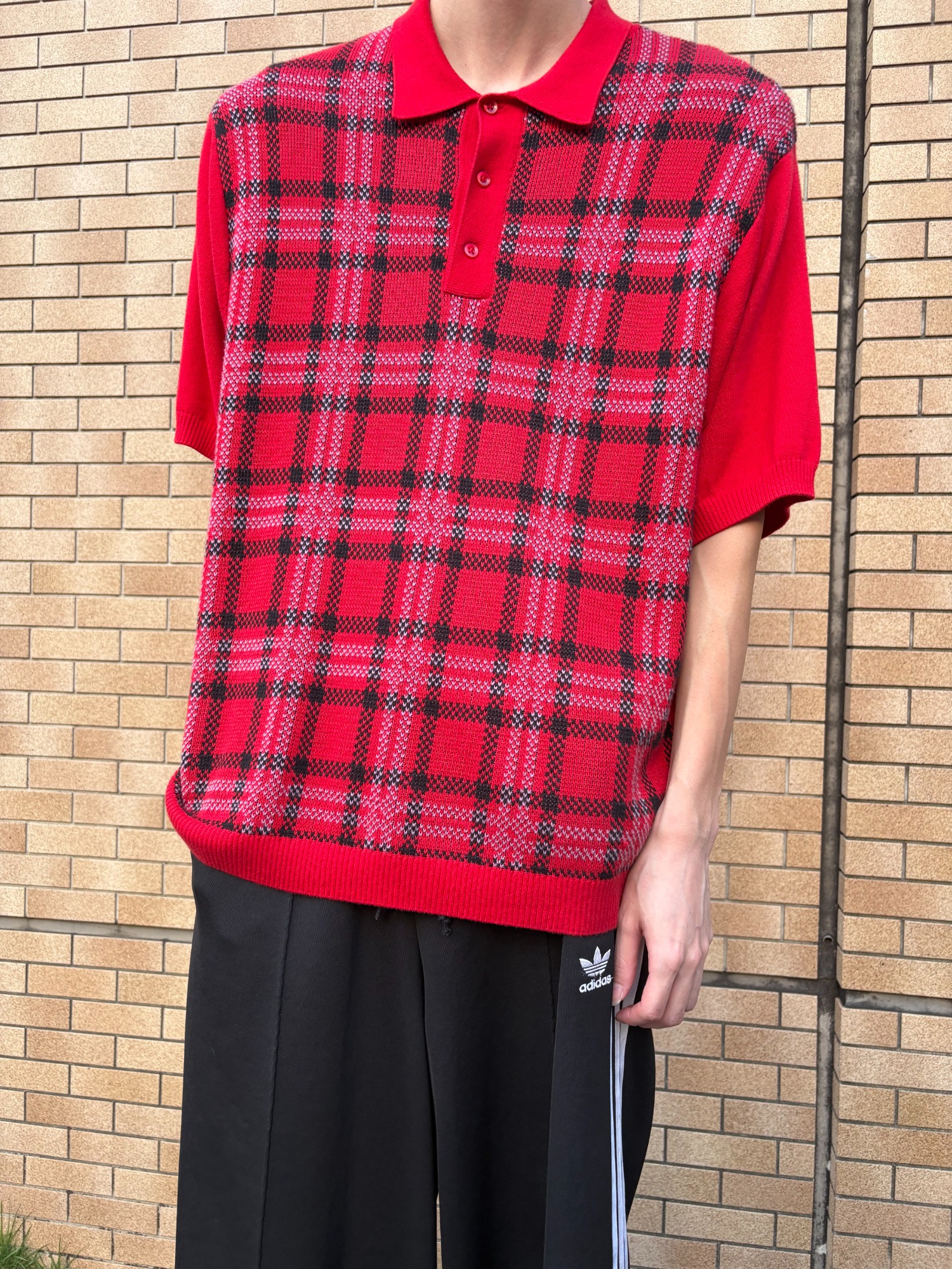 S/S Knit Plaid Supreme Sサイズ Red Polo S/S Knit Plaid Supreme Polo SUP-SS24-239 'Red' トップス
