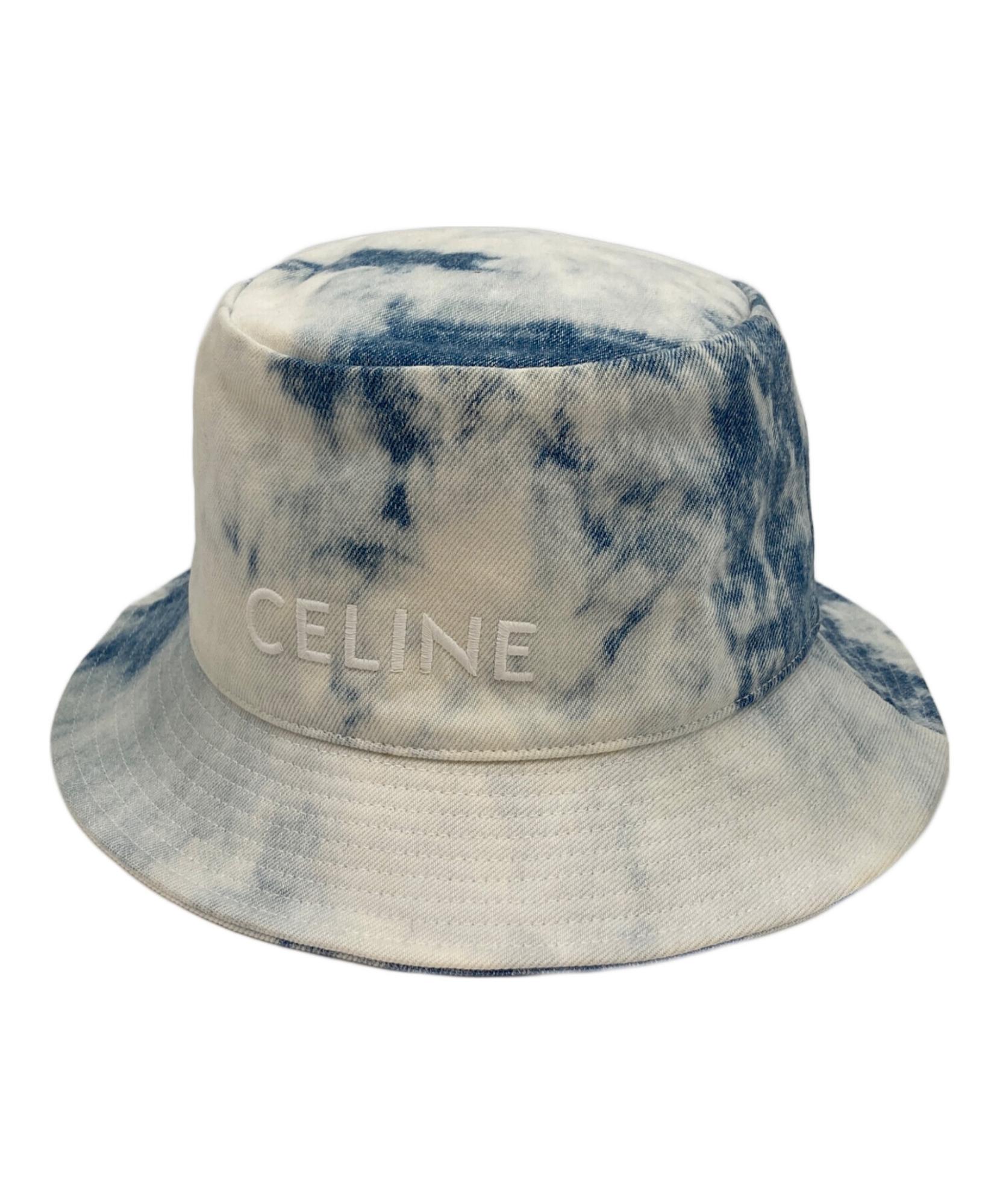 CELINE バケットハット グレー刺繍ロゴ CELINE ロゴ刺繍 デニム バケットハット 人気 (CELINE/ハット