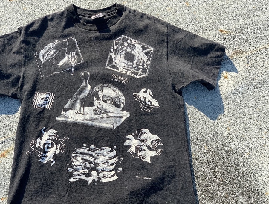 90s MC ESCHER 7/10 US 騙し絵 L相当 T-SHIRT | hartwellspremium.com