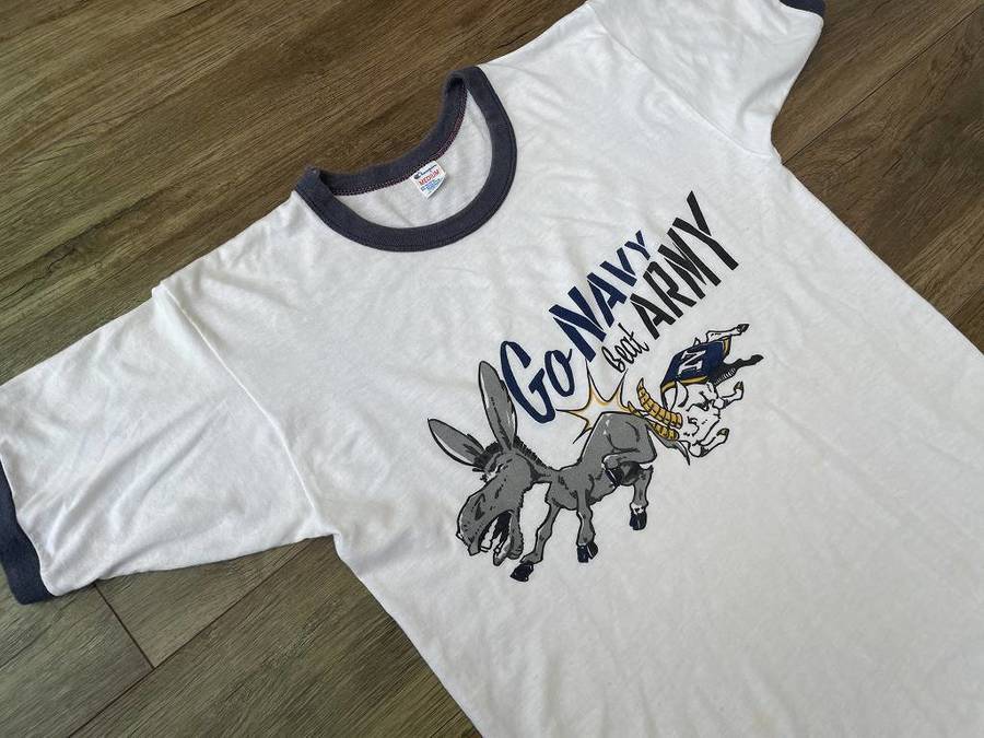 Vintage Champion】80's GO NAVY BEAT ARMY/リンガーTシャツ/80