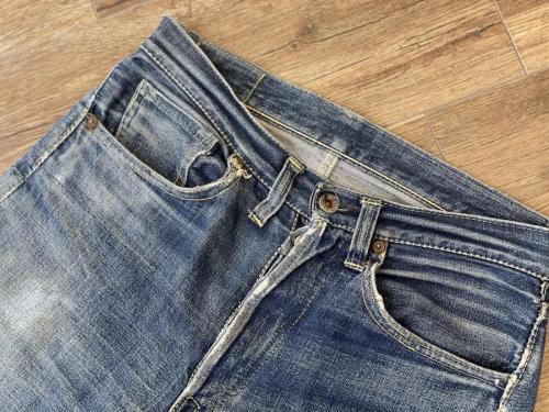 【レア❗️】大戦　月桂樹ボタン　ヒッコリー　ヘリンボーン　ツナギ【boro⭕️】 LEVIS】S501XX大戦モデル/月桂樹ドーナツボタン/革パッチ残存品