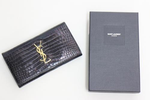 希少】サンローラン マネークリップ レザー クロコ YSLロゴ ブラック