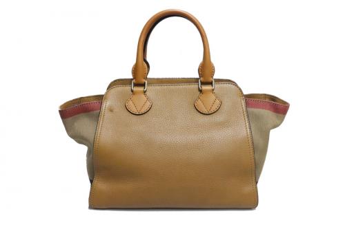 バーバリーのレザーキャンバスハンドバッグ