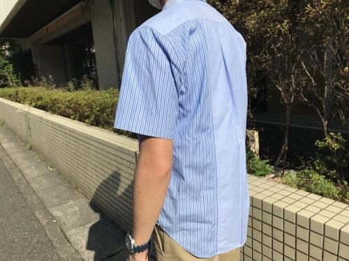 ストライプ切替シャツのユニセックス