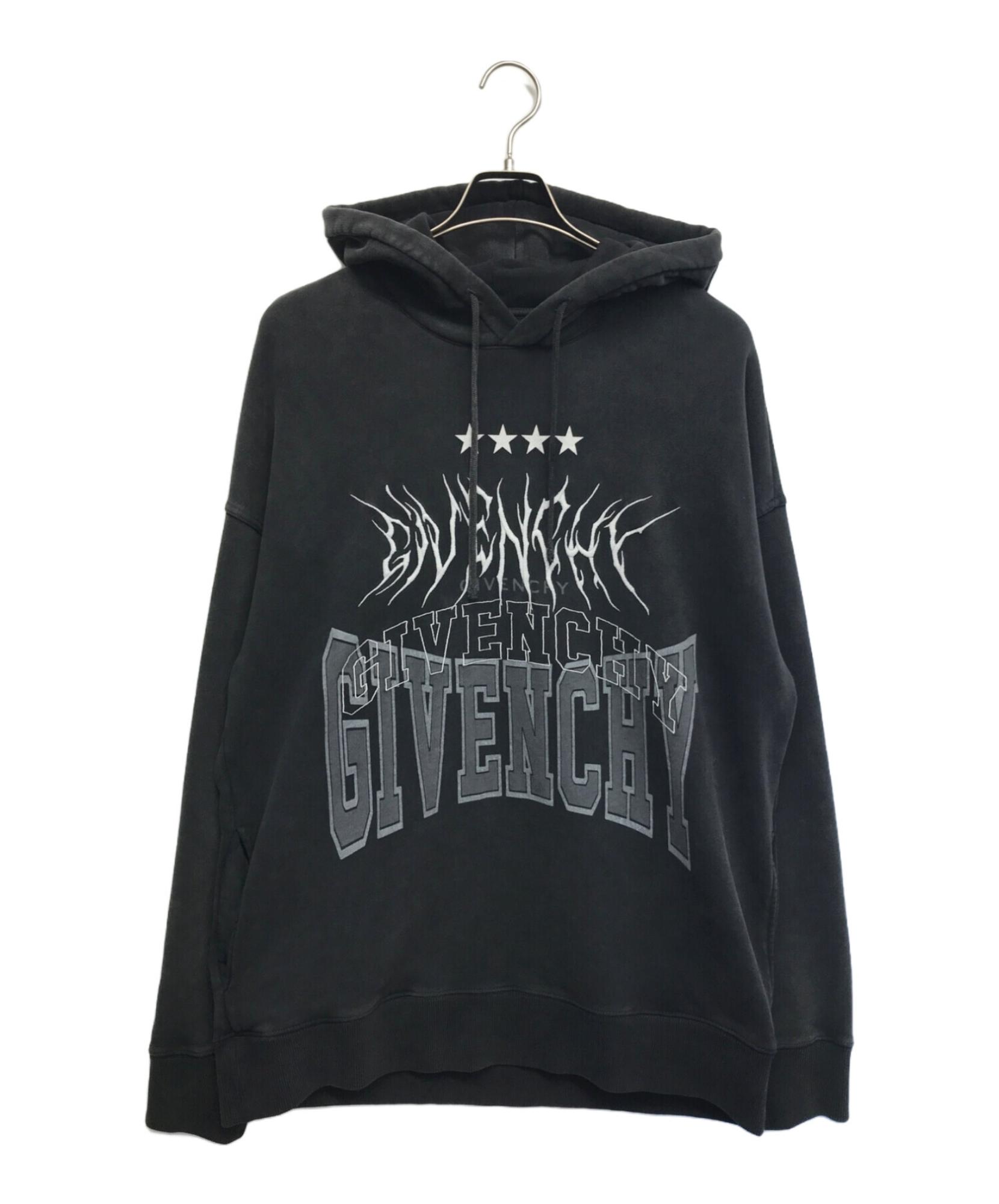 本物 雑誌掲載 ジバンシィ レザー 切替 エナメル ダウンベスト 黒 44 GIVENCHY/ジバンシィ】の、オーバーラップエフェクトロゴフーディが