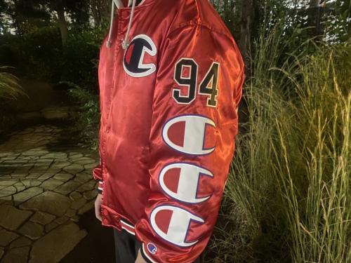 Hooded Satin Varsity Jacketの18AW