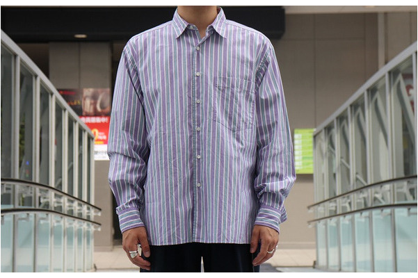 AURALEE WASHED FINX TWILL  STRIPE SHIRTS