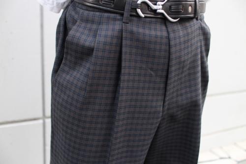 バントのチェック2タックワイドテーパードパンツ
