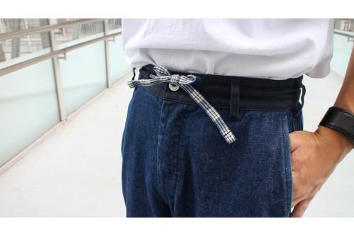 切替ワイドデニムパンツのインディゴ