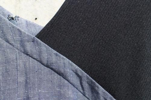 アシンメトリーミックスネックワンピースのインディゴ