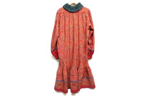 総柄デザインワンピース　ペイズリー　ビックカラー