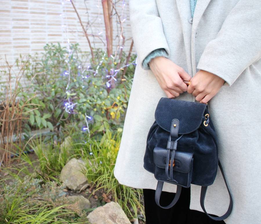 GUCCIバンブーリュックミニ　紺色 中古・古着通販】GUCCI (グッチ) バンブースエードリュック ネイビー