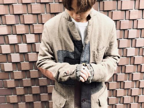 ジュンヤワタナベ コム デ ギャルソン マンの圧縮ウールパッチワークチェスターコート