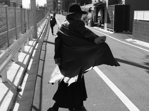 千鳥格子切替ジップレザーコートのレディース