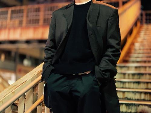 オープンカラーコートのメンズ