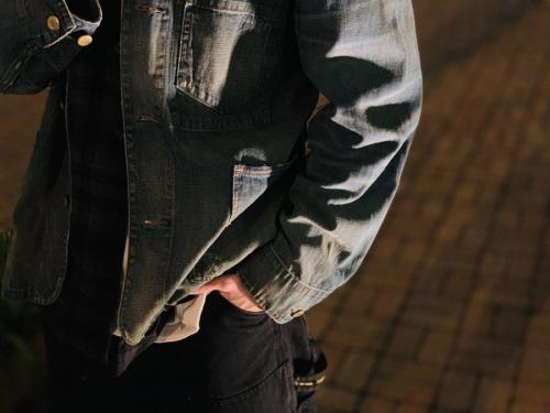 カラーのベルテッドボーダーステンカラーコート