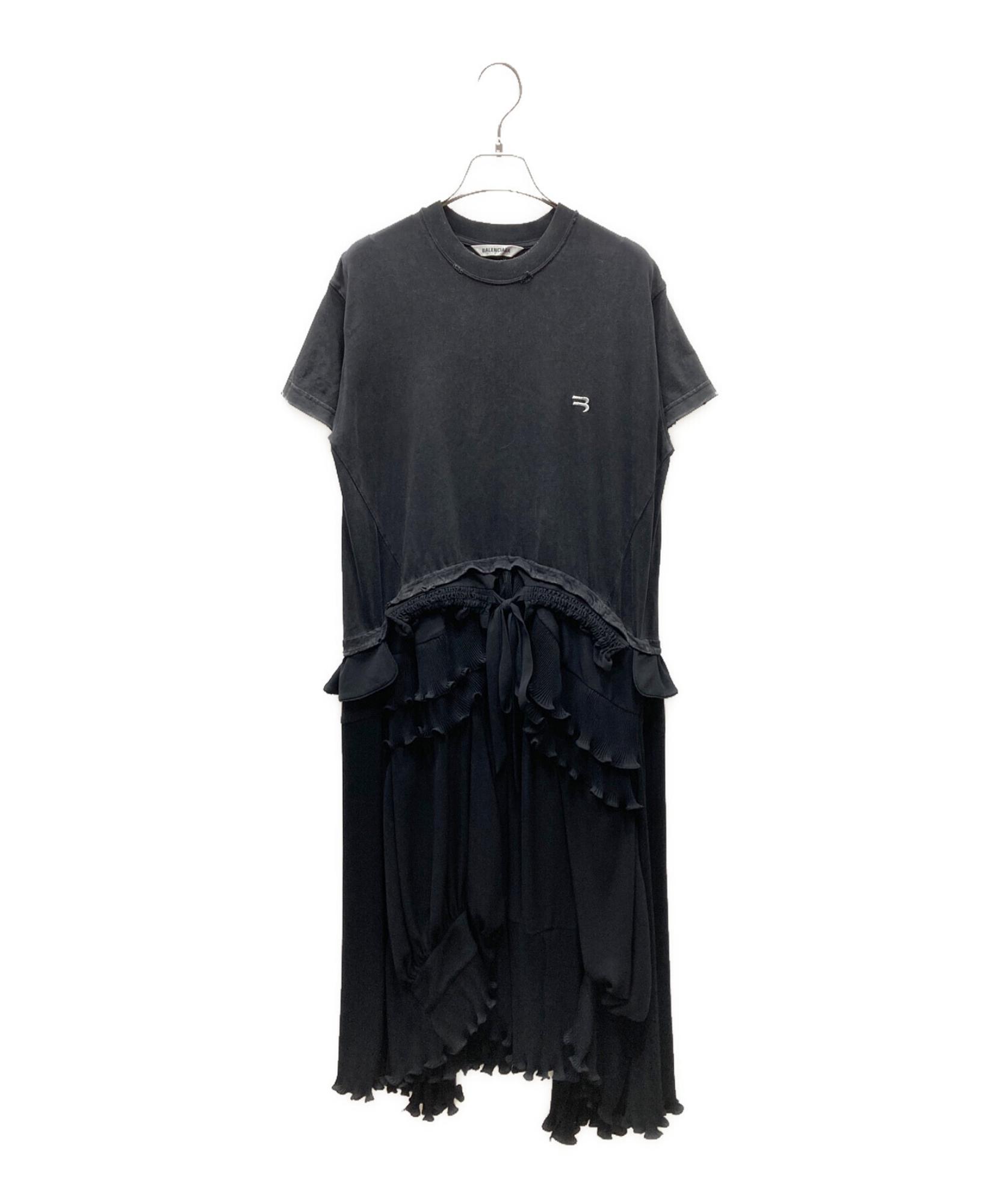 BALENCIAGA バレンシアガ 21SS SPORTY B PLEATED DRESS スポーティーB ダメージ加工Tシャツ切り替え プリーツ ワンピース ドレス レディース ブラック 680804 TL032 BALENCIAGA / バレンシアガ】21SS SPORTY B PLEATED DRESS | 唯一無二