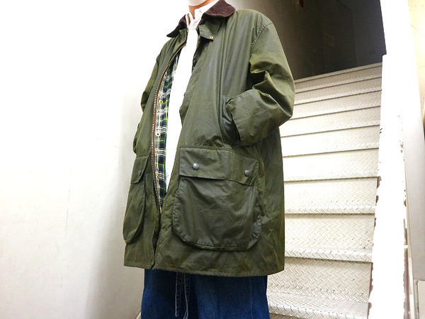 岡山 【美品】90’s 3warrant グレードA BORDER Barbour ステンカラーコート
