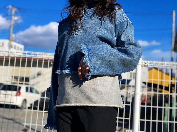 ameri vintage DENIM SWEAT DOCKING TOP