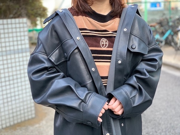 ルシェルブルー Faux Leather Shirt Coat