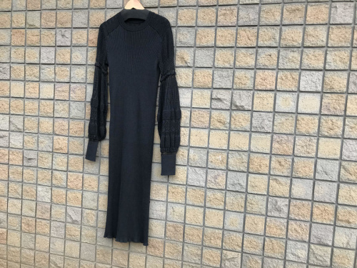 バルーンスリーブレースニットワンピースのレディース