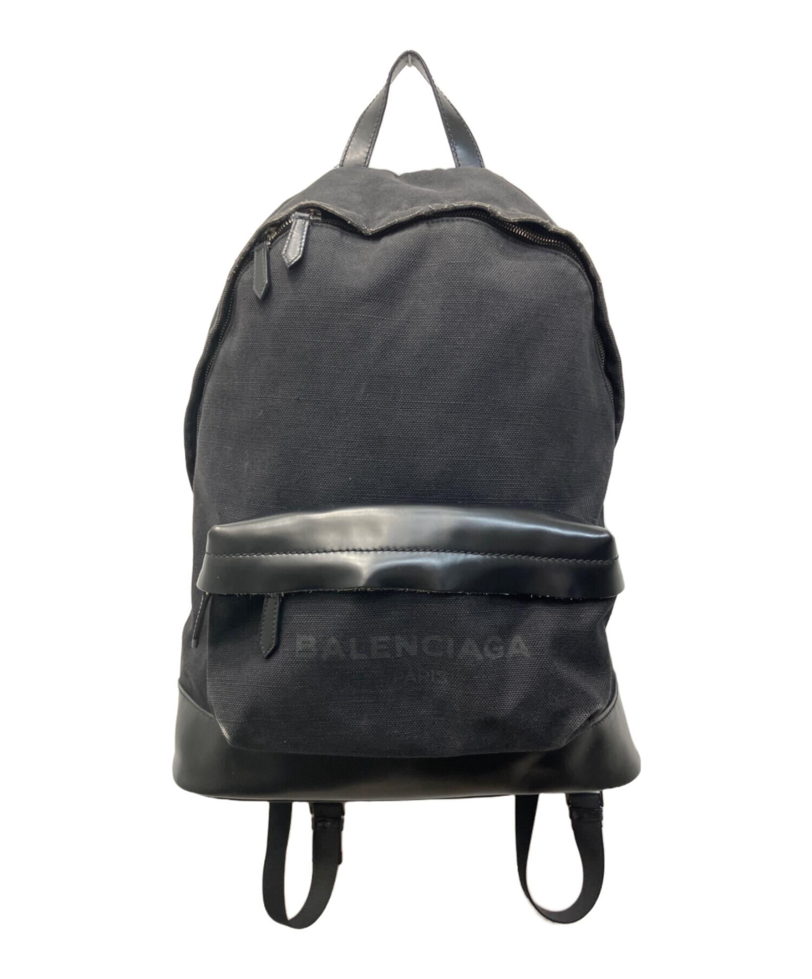 バレンシアガ BALENCIAGA キャンバス レザー ネイビーカバス