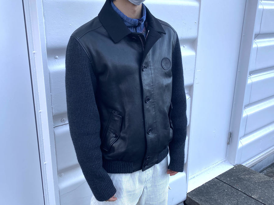 GUCCI 黒のレザーとウール混合ジャケット 大人気ブランド【GUCCI/グッチ】よりレザー切替ジャケットが買取入荷