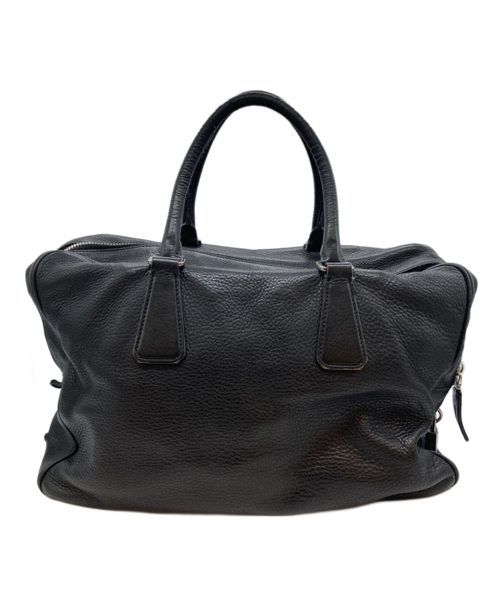 プラダ　ビンテージ　ブラックレザー ボストンバッグ 中古・古着通販】PRADA (プラダ) レザーボストンバッグ ブラック