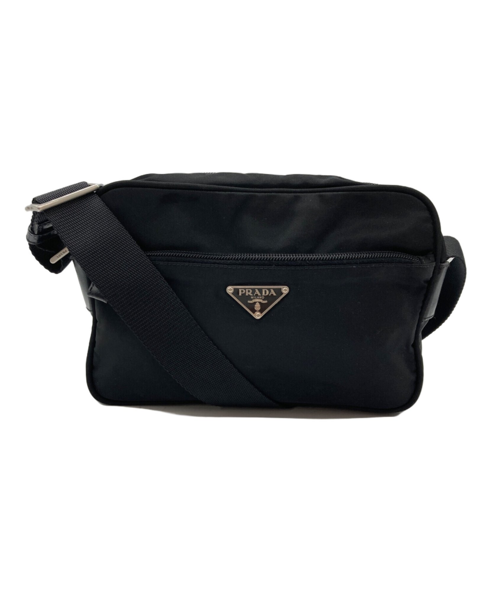 PRADA ナイロン ショルダーバッグ 三角ロゴ 黒 PRADA（プラダ）の三角ロゴナイロンショルダーバック｜ブランド品