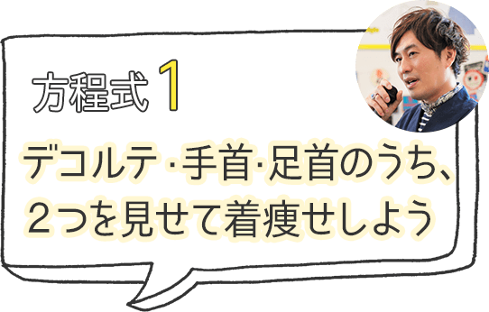 方程式1 デコルテ·手首·足首のうち、2つを見せて着痩せしよう