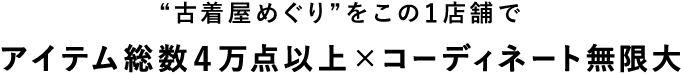 古着屋めぐりをこの1店舗で。アイテム総数4万点以上×コーディネート無限大！